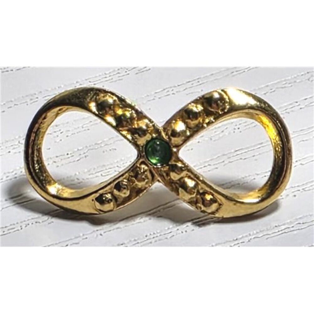 Hattie Carnegie Signed Gold-Tone Infinity Pin Green Stone 1 Inch Vintage